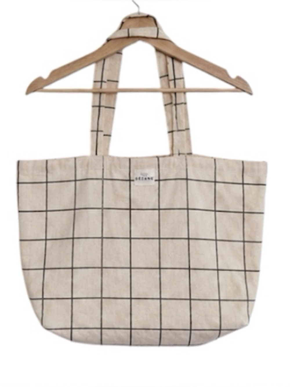 Sézane Cream Gold Check Cotton Tote Bag
